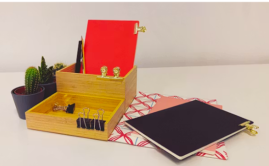 Bamboo desk organizer with compartments