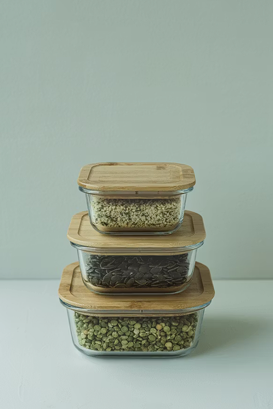 Stack of glass containers with lids