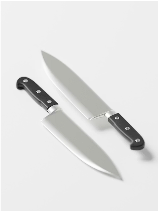 Professional chef knife on a cutting board