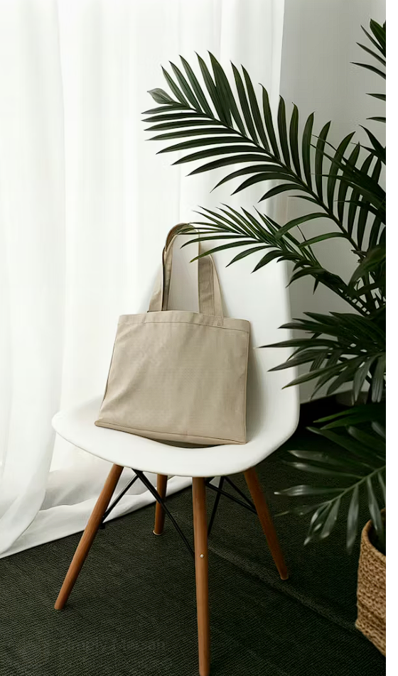 Natural canvas tote bag with handles