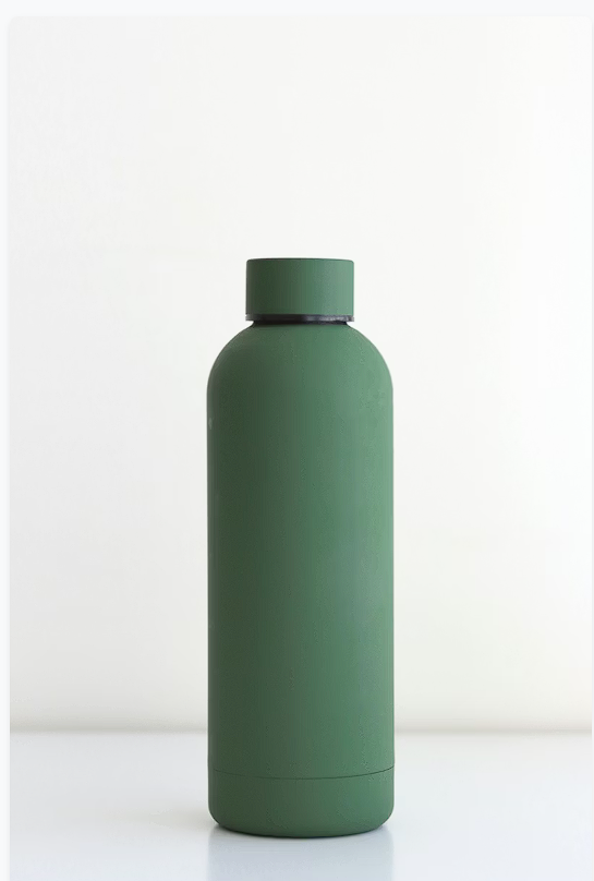 Insulated steel water bottle outdoors